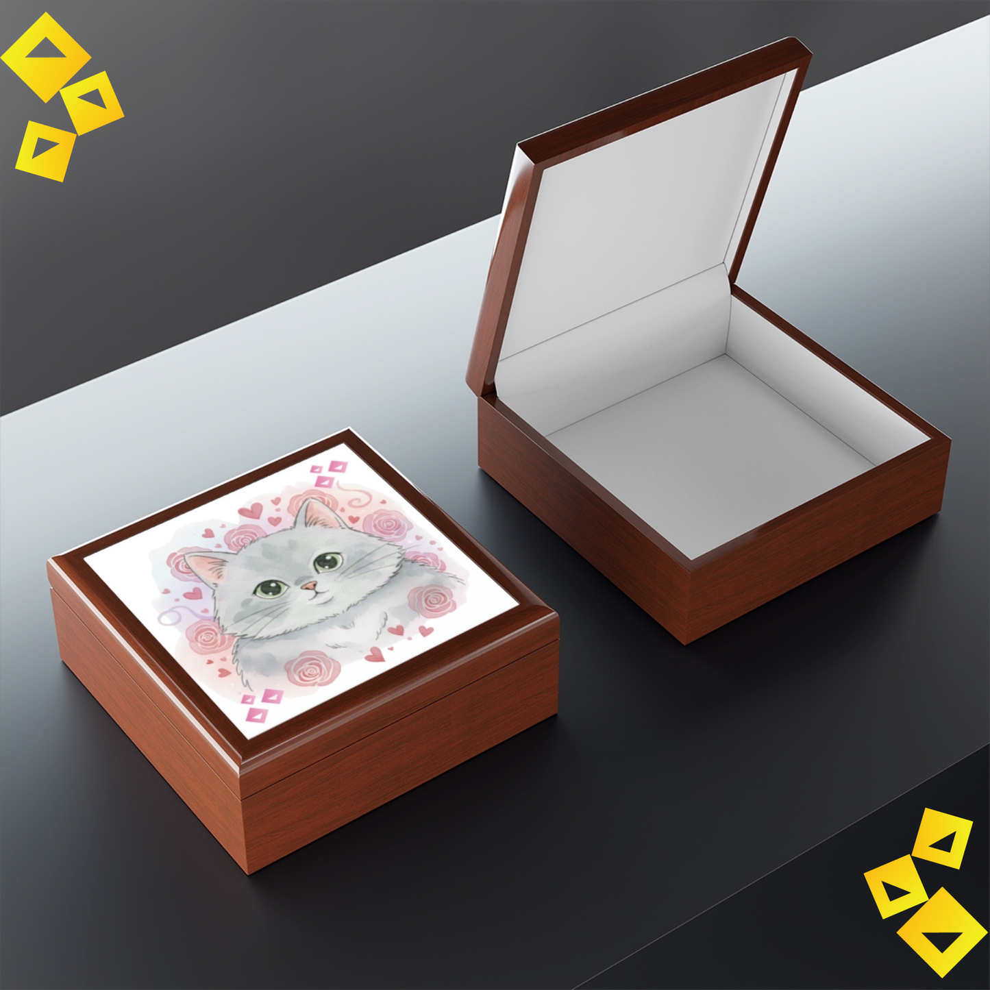 Jewelry Box - Cat Lover Trinket Box - Cute Gray Cat Design - Pet Lover Gift for Rings, Necklaces & Keepsakes