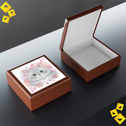 Jewelry Box - Cat Lover Trinket Box - Cute Gray Cat Design - Pet Lover Gift for Rings, Necklaces & Keepsakes