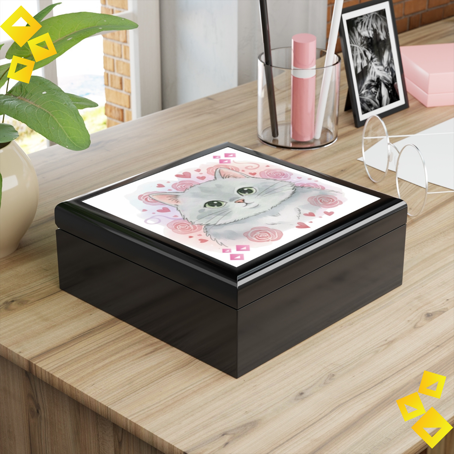 Jewelry Box - Cat Lover Trinket Box - Cute Gray Cat Design - Pet Lover Gift for Rings, Necklaces & Keepsakes