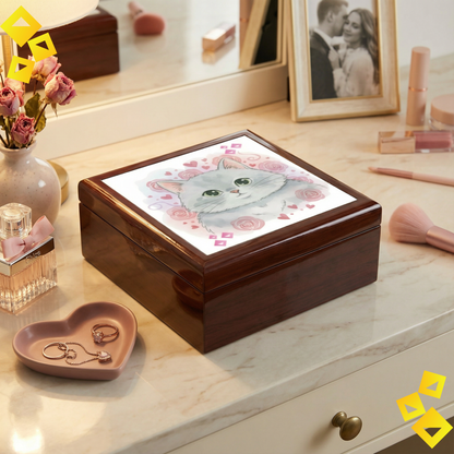 Jewelry Box - Cat Lover Trinket Box - Cute Gray Cat Design - Pet Lover Gift for Rings, Necklaces & Keepsakes