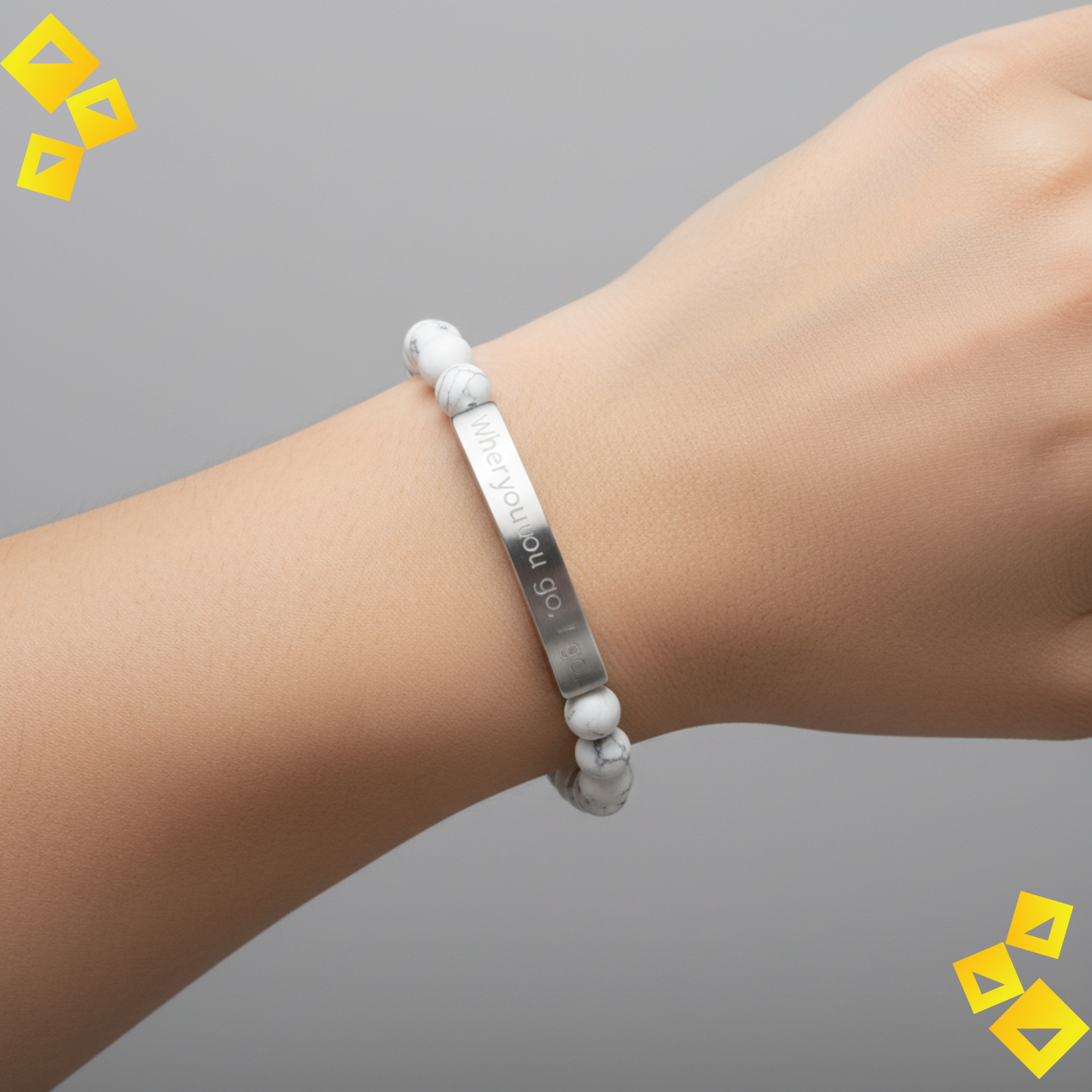 Natural Stone Stretch Bracelet - Where You Go I Go - Engraved Bar Bracelet - Meaningful Gift for Pet Lovers