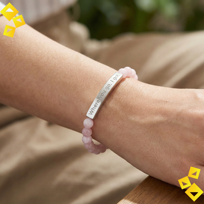 Natural Stone Stretch Bracelet - Where You Go I Go - Engraved Bar Bracelet - Meaningful Gift for Pet Lovers