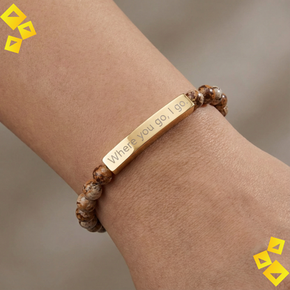 Natural Stone Stretch Bracelet - Where You Go I Go - Engraved Bar Bracelet - Meaningful Gift for Pet Lovers