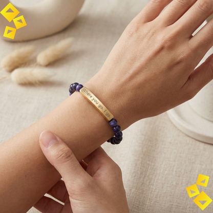 Natural Stone Stretch Bracelet - Where You Go I Go - Engraved Bar Bracelet - Meaningful Gift for Pet Lovers