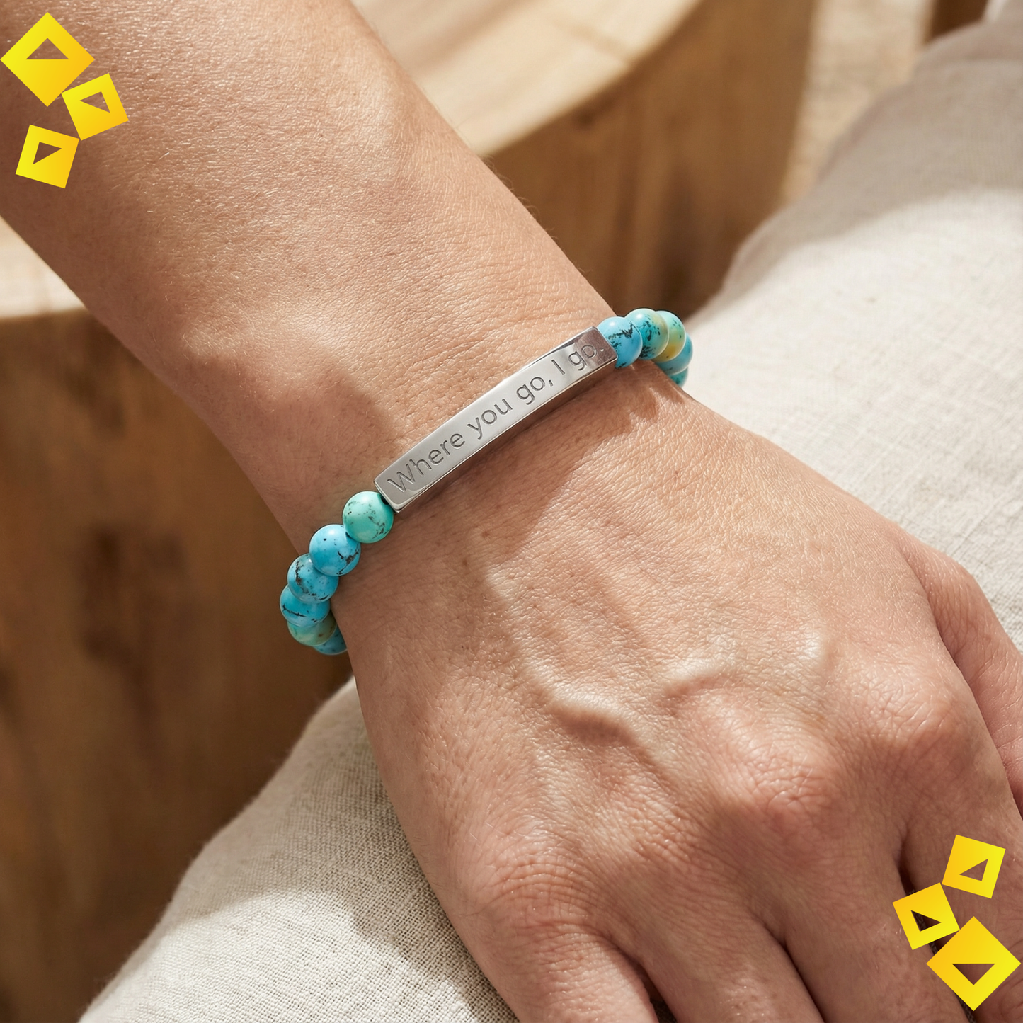 Natural Stone Stretch Bracelet - Where You Go I Go - Engraved Bar Bracelet - Meaningful Gift for Pet Lovers