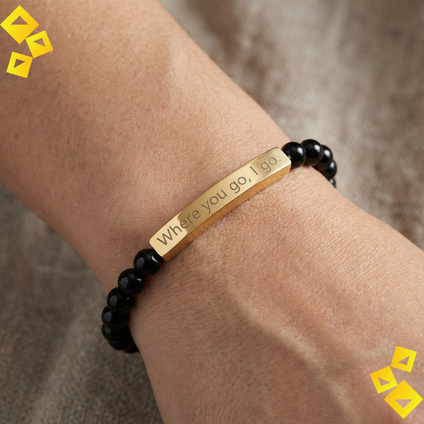 Natural Stone Stretch Bracelet - Where You Go I Go - Engraved Bar Bracelet - Meaningful Gift for Pet Lovers