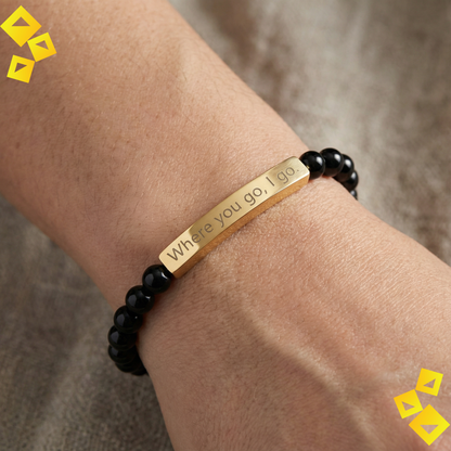 Natural Stone Stretch Bracelet - Where You Go I Go - Engraved Bar Bracelet - Meaningful Gift for Pet Lovers