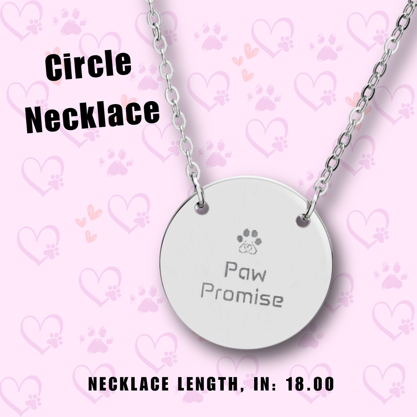 Circle Paw Necklace - Paw Promise Necklace - Pet Lover Jewelry - Engraved Round Necklace for Animal Lovers