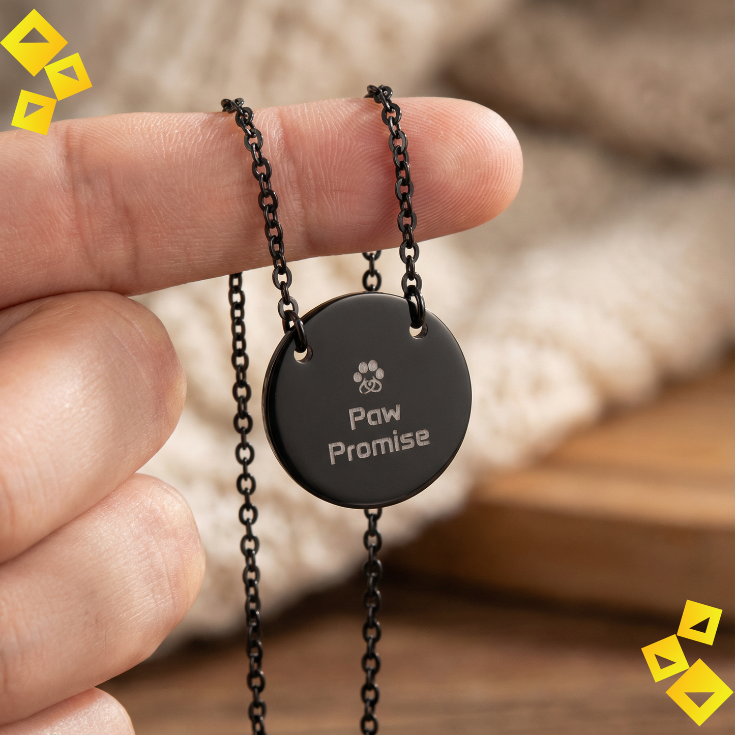 Circle Paw Necklace - Paw Promise Necklace - Pet Lover Jewelry - Engraved Round Necklace for Animal Lovers