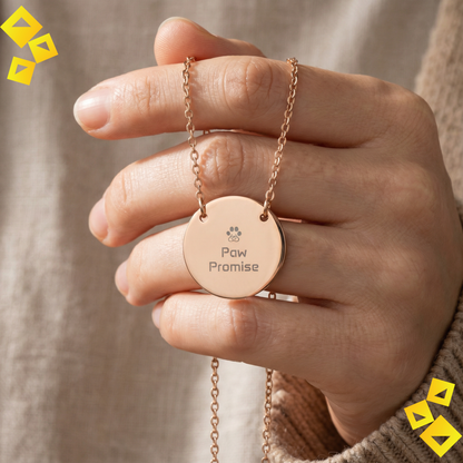 Circle Paw Necklace - Paw Promise Necklace - Pet Lover Jewelry - Engraved Round Necklace for Animal Lovers