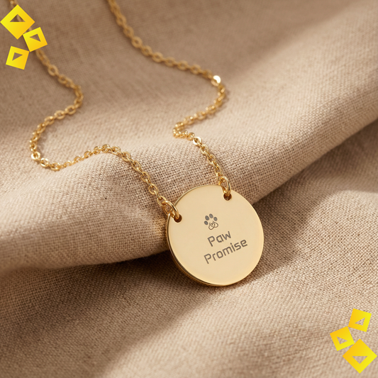 Circle Paw Necklace - Paw Promise Necklace - Pet Lover Jewelry - Engraved Round Necklace for Animal Lovers