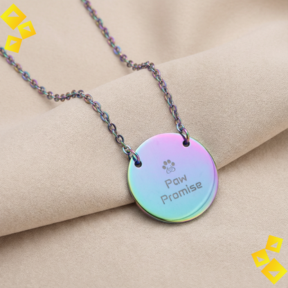 Circle Paw Necklace - Paw Promise Necklace - Pet Lover Jewelry - Engraved Round Necklace for Animal Lovers
