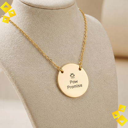 Circle Paw Necklace - Paw Promise Necklace - Pet Lover Jewelry - Engraved Round Necklace for Animal Lovers