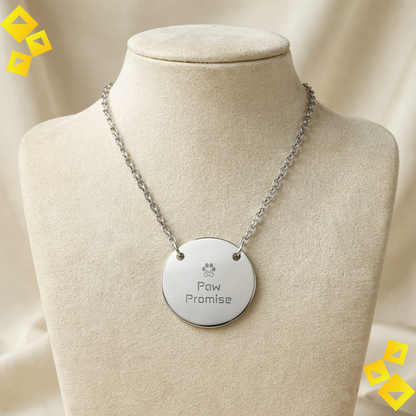 Circle Paw Necklace - Paw Promise Necklace - Pet Lover Jewelry - Engraved Round Necklace for Animal Lovers