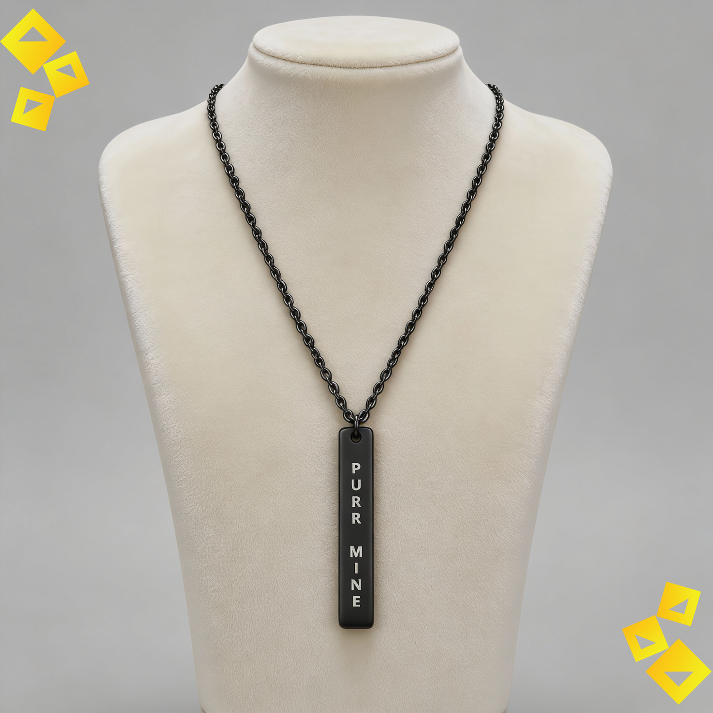 Vertical Bar Necklace - Purr Mine Necklace - Cat Lover Jewelry - Engraved Bar Necklace for Pet Lovers