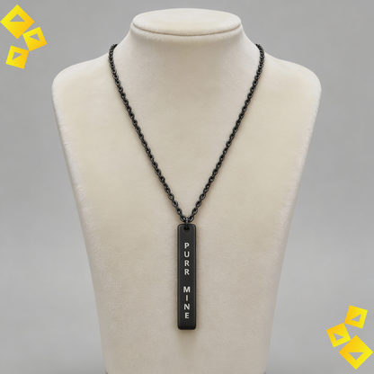 Vertical Bar Necklace - Purr Mine Necklace - Cat Lover Jewelry - Engraved Bar Necklace for Pet Lovers