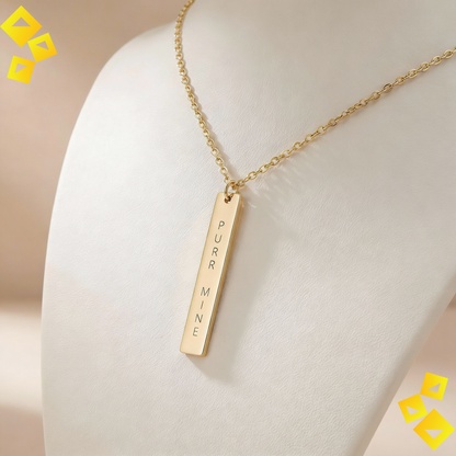 Vertical Bar Necklace - Purr Mine Necklace - Cat Lover Jewelry - Engraved Bar Necklace for Pet Lovers