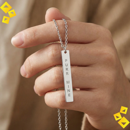 Vertical Bar Necklace - Purr Mine Necklace - Cat Lover Jewelry - Engraved Bar Necklace for Pet Lovers