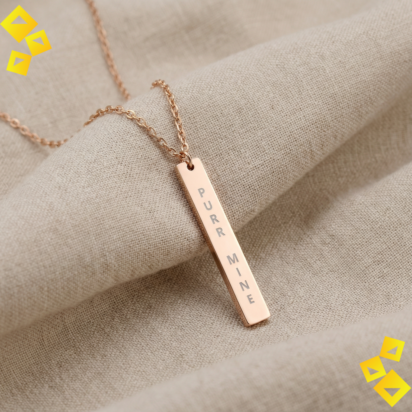 Vertical Bar Necklace - Purr Mine Necklace - Cat Lover Jewelry - Engraved Bar Necklace for Pet Lovers