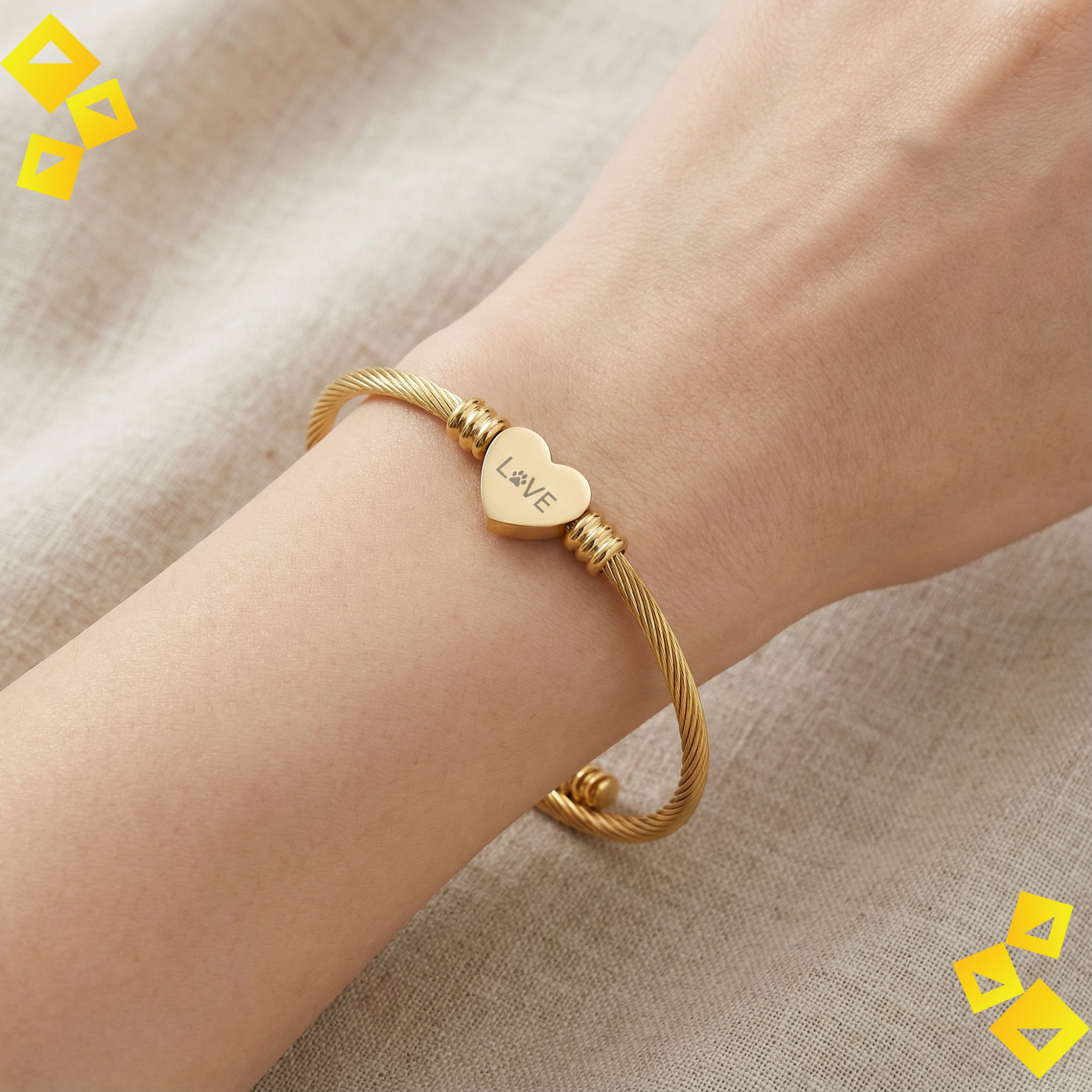 Heart Cuff Bracelet - Paw Print Love Bracelet - Pet Lover Jewelry - Engraved Heart Bracelet in Gold or Steel
