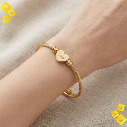 Heart Cuff Bracelet - Paw Print Love Bracelet - Pet Lover Jewelry - Engraved Heart Bracelet in Gold or Steel