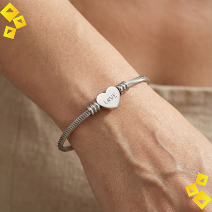 Heart Cuff Bracelet - Paw Print Love Bracelet - Pet Lover Jewelry - Engraved Heart Bracelet in Gold or Steel