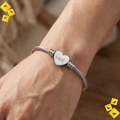 Heart Cuff Bracelet - Paw Print Love Bracelet - Pet Lover Jewelry - Engraved Heart Bracelet in Gold or Steel