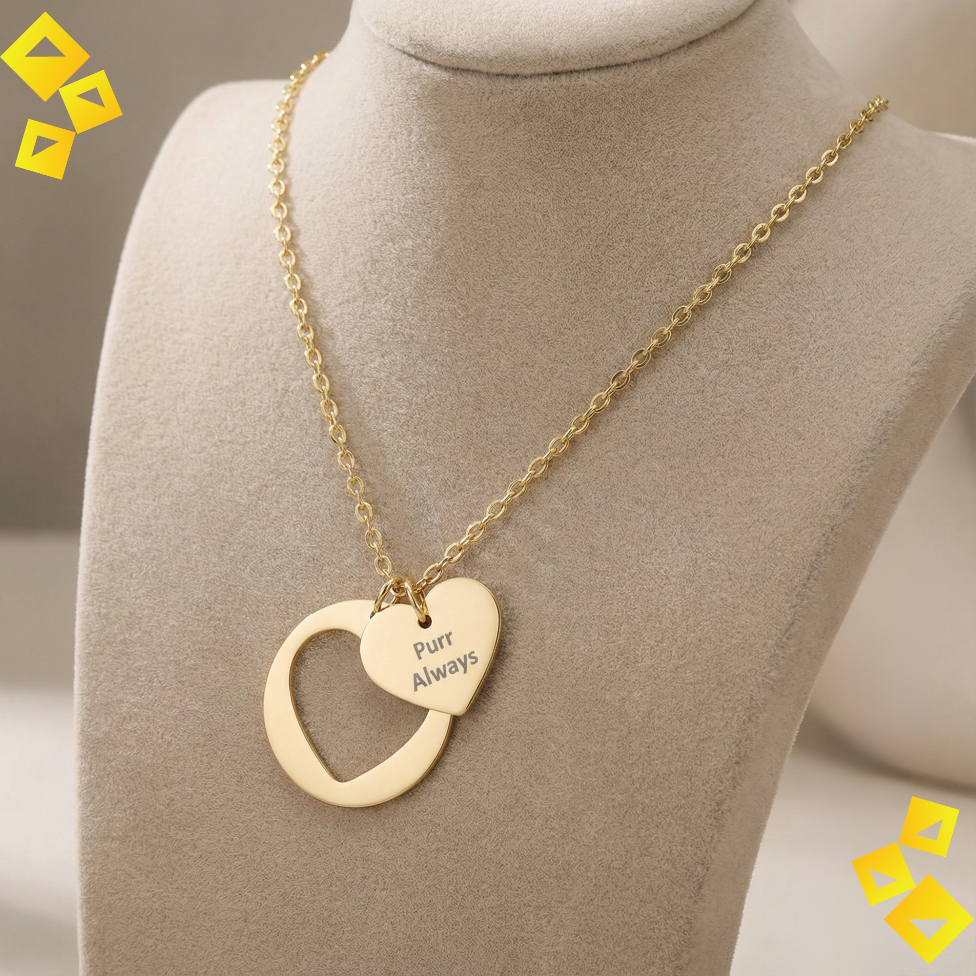 Heart Cutout Necklace - Purr Always Cat Lover Necklace - Engraved Heart Charm Jewelry - Stainless Steel Pet Lover Gift