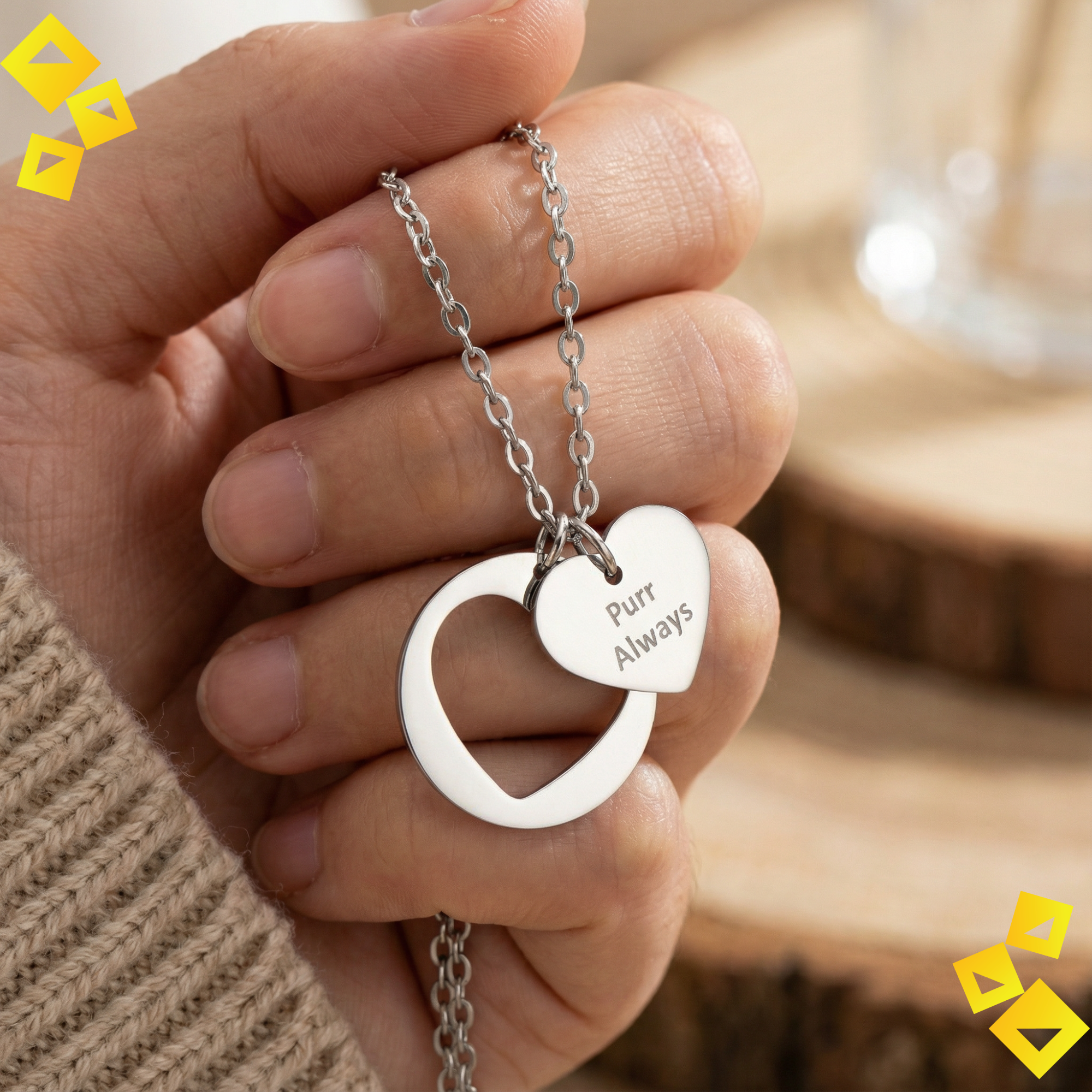 Heart Cutout Necklace - Purr Always Cat Lover Necklace - Engraved Heart Charm Jewelry - Stainless Steel Pet Lover Gift