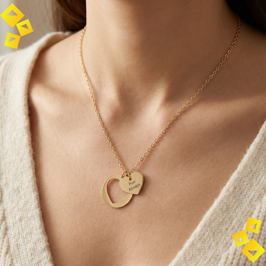 Heart Cutout Necklace - Purr Always Cat Lover Necklace - Engraved Heart Charm Jewelry - Stainless Steel Pet Lover Gift