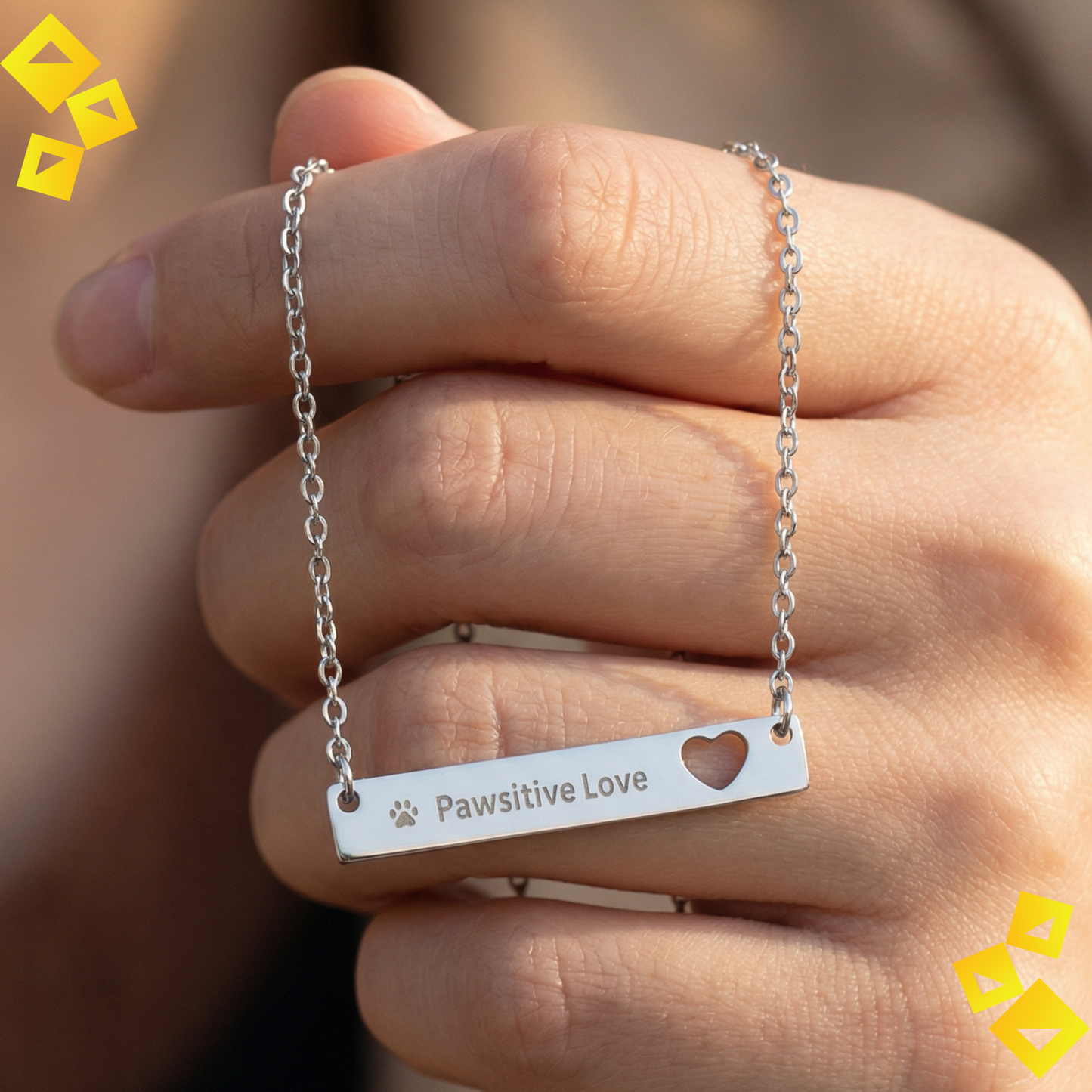 Personalized Bar Necklace - Custom Engraved Heart Necklace - Minimalist Name Necklace - Stainless Steel Gift