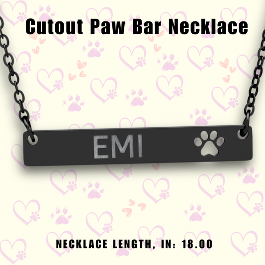 Personalized Paw Bar Necklace - Custom Pet Name Necklace - Cutout Paw Print Jewelry - Gift for Pet Lovers
