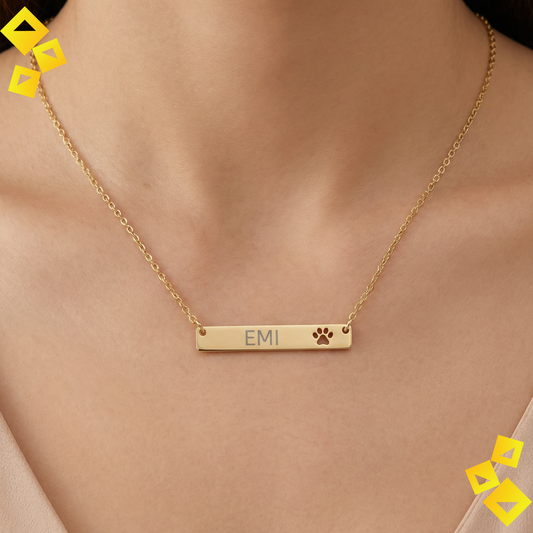 Personalized Paw Bar Necklace - Custom Pet Name Necklace - Cutout Paw Print Jewelry - Gift for Pet Lovers