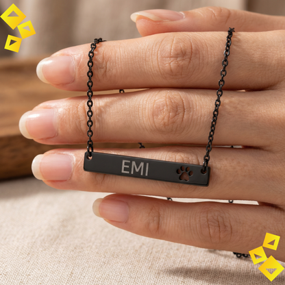 Personalized Paw Bar Necklace - Custom Pet Name Necklace - Cutout Paw Print Jewelry - Gift for Pet Lovers