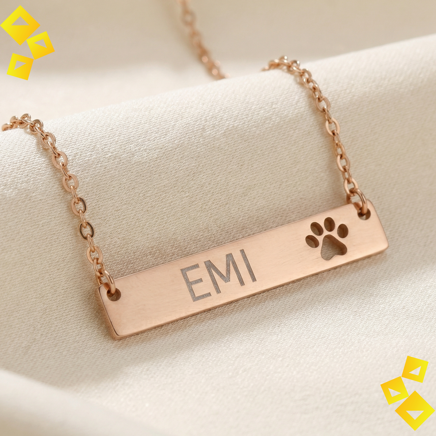 Personalized Paw Bar Necklace - Custom Pet Name Necklace - Cutout Paw Print Jewelry - Gift for Pet Lovers