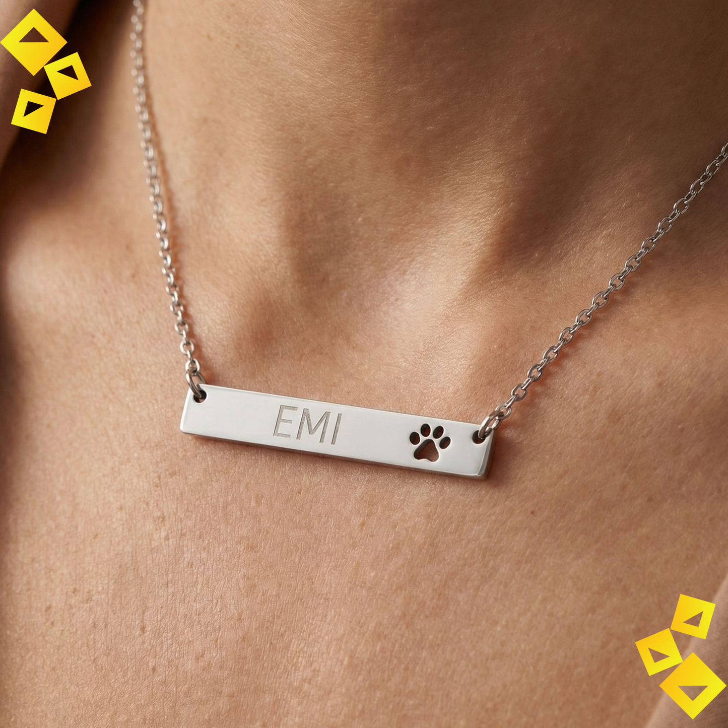 Personalized Paw Bar Necklace - Custom Pet Name Necklace - Cutout Paw Print Jewelry - Gift for Pet Lovers