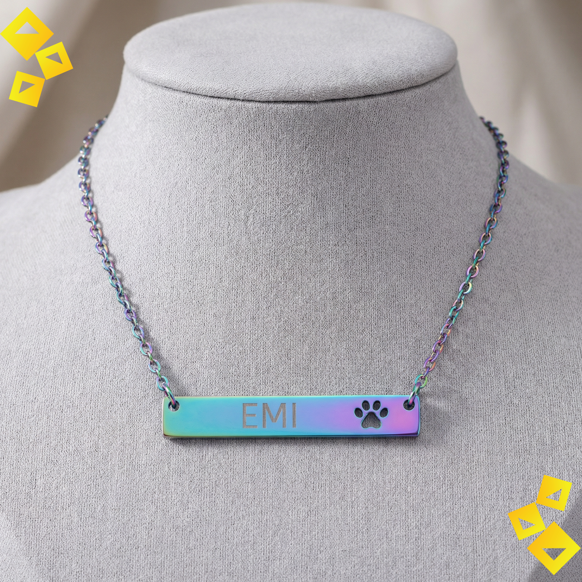Personalized Paw Bar Necklace - Custom Pet Name Necklace - Cutout Paw Print Jewelry - Gift for Pet Lovers