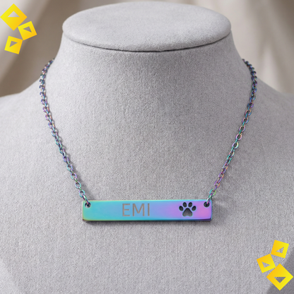 Personalized Paw Bar Necklace - Custom Pet Name Necklace - Cutout Paw Print Jewelry - Gift for Pet Lovers