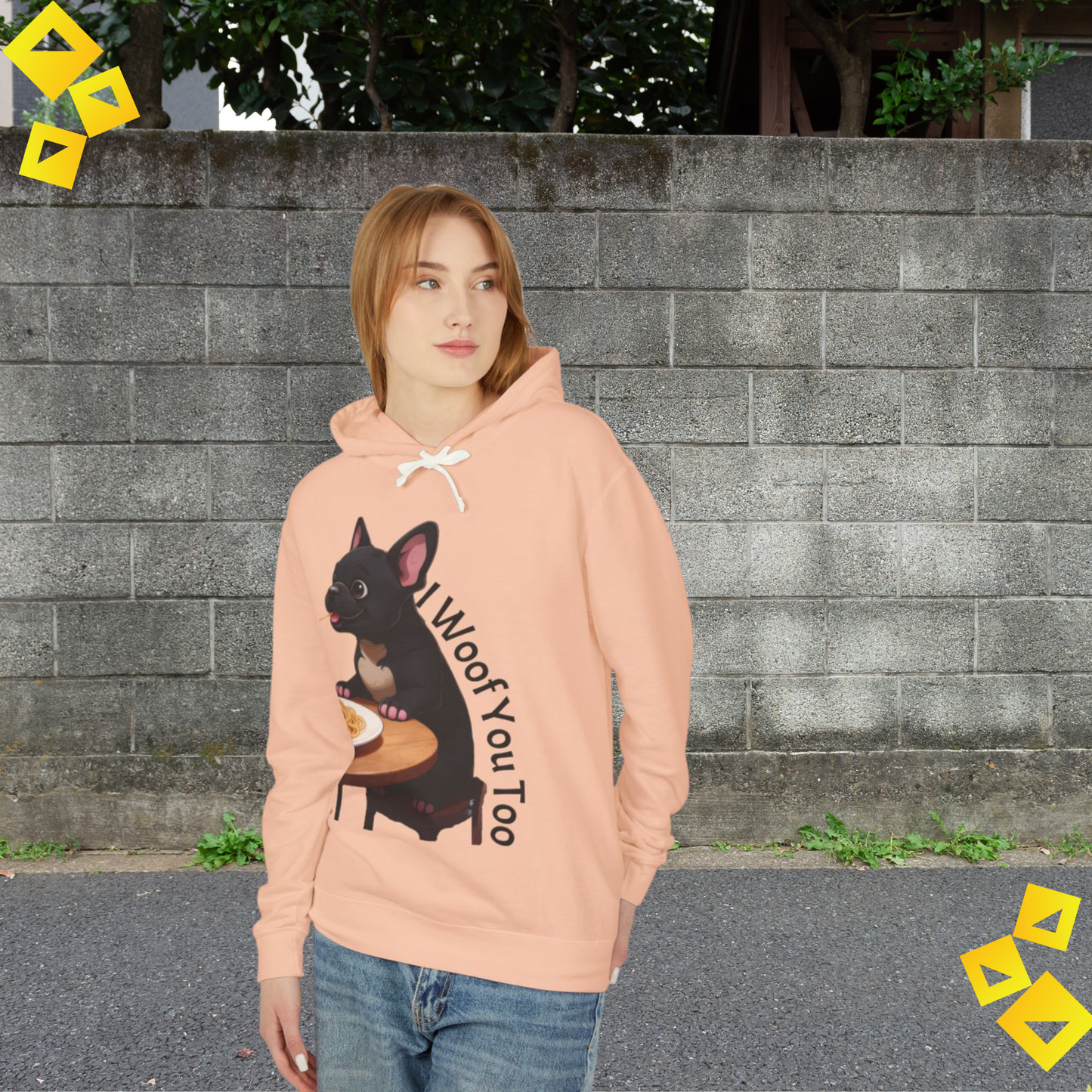 Dog Lover Hoodie - I Woof You Sweatshirt - Cute Puppy Eating Spaghetti - Cozy Gift for Pet Parents & Animal Lovers