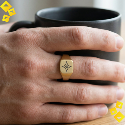 Square Signet Ring, Pet Paw Star Engraved Square Ring, Dog Mom Gift, Mother's Day Engraved Jewelry, Cat Mom Gift
