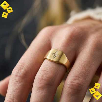 Square Signet Ring, Pet Paw Star Engraved Square Ring, Dog Mom Gift, Mother's Day Engraved Jewelry, Cat Mom Gift