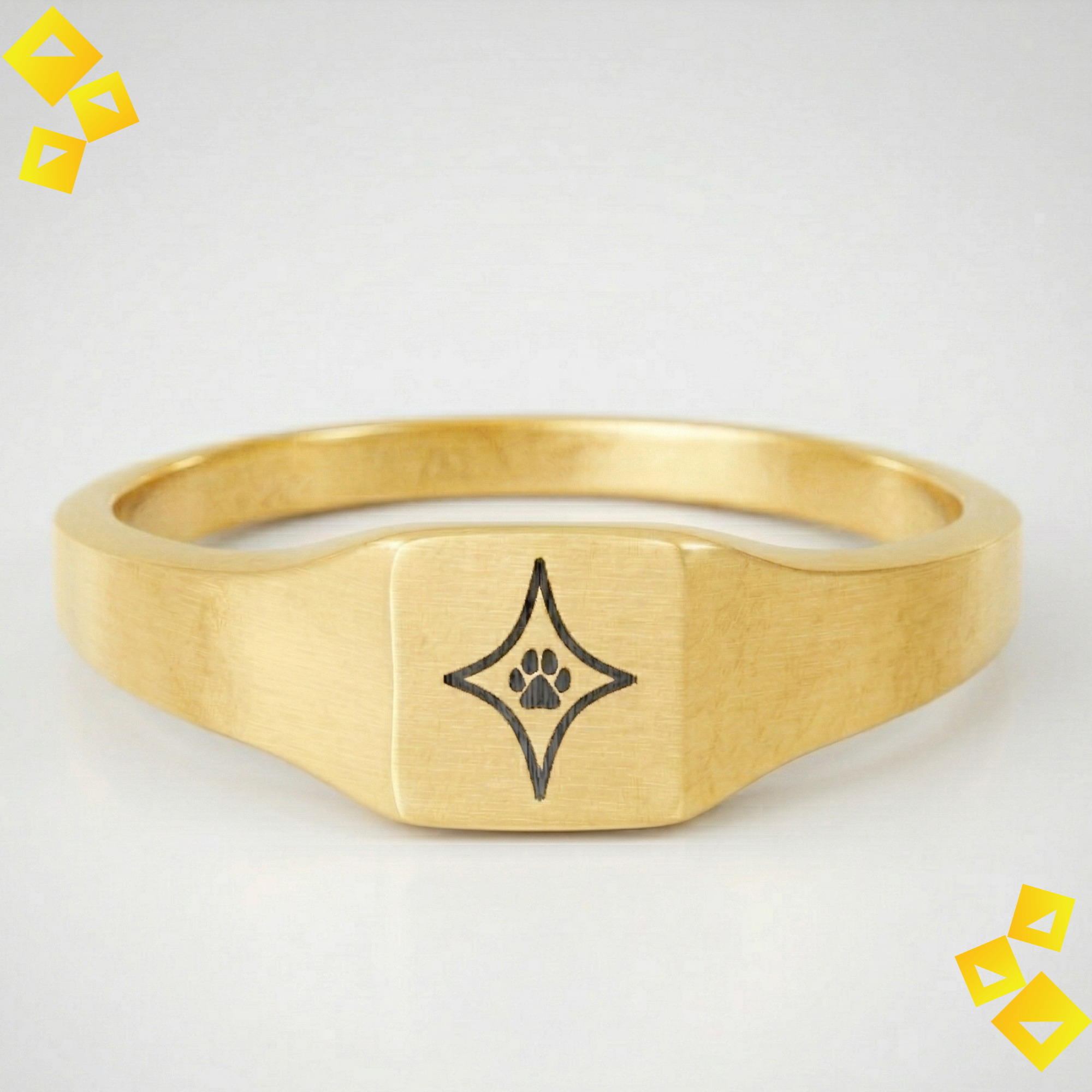 Square Signet Ring, Pet Paw Star Engraved Square Ring, Dog Mom Gift, Mother's Day Engraved Jewelry, Cat Mom Gift