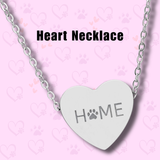 Heart Paw Necklace - Home Is Where the Paw Is - Pet Lover Jewelry - Engraved Heart Necklace for Animal Lovers