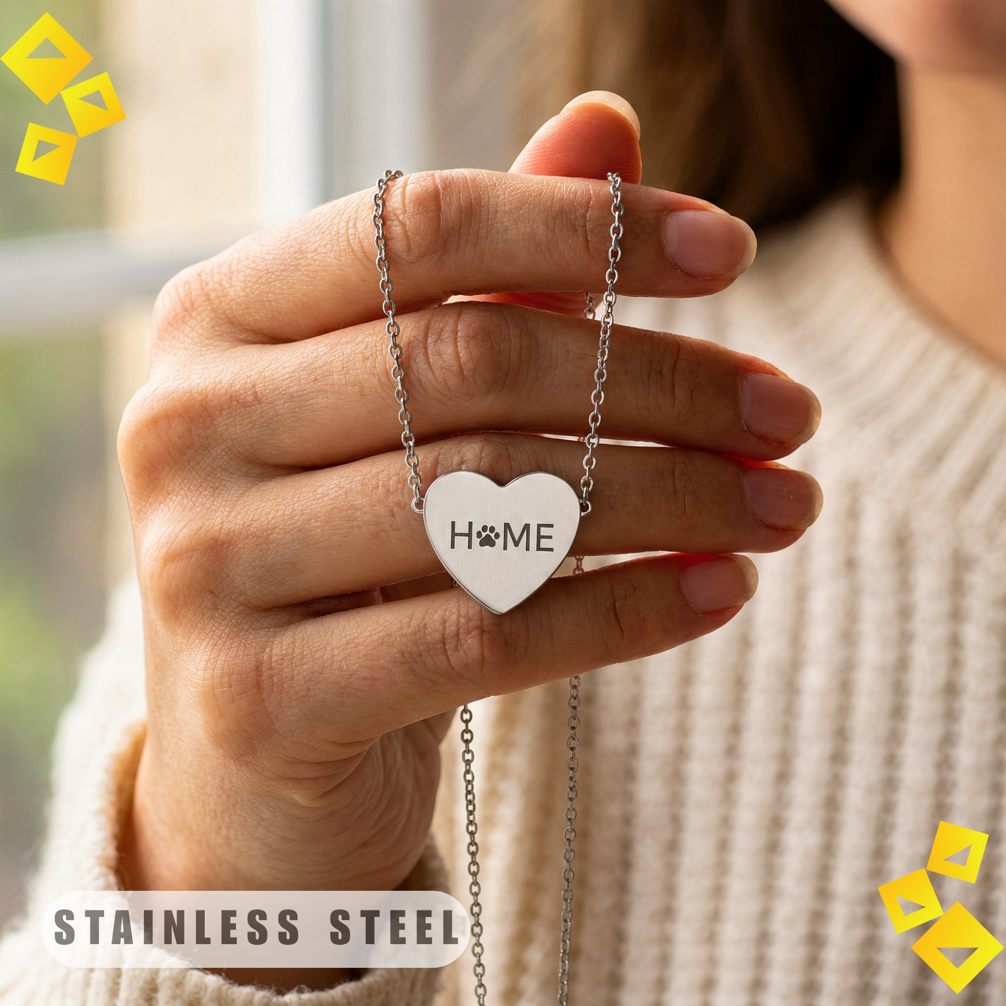 Heart Paw Necklace - Home Is Where the Paw Is - Pet Lover Jewelry - Engraved Heart Necklace for Animal Lovers