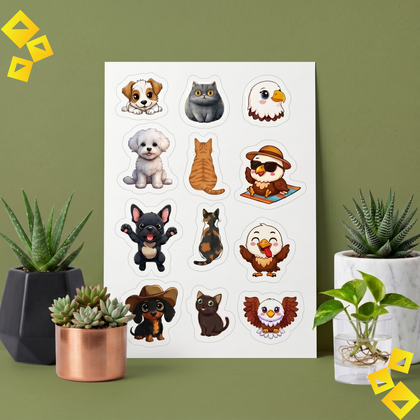 Kiss Cut Sticker Sheet, Cute Animal Mix Dogs Cats Birds Design, Kawaii Pet Vinyl Decals, Planner Laptop Decor, Gift for Animal Lovers