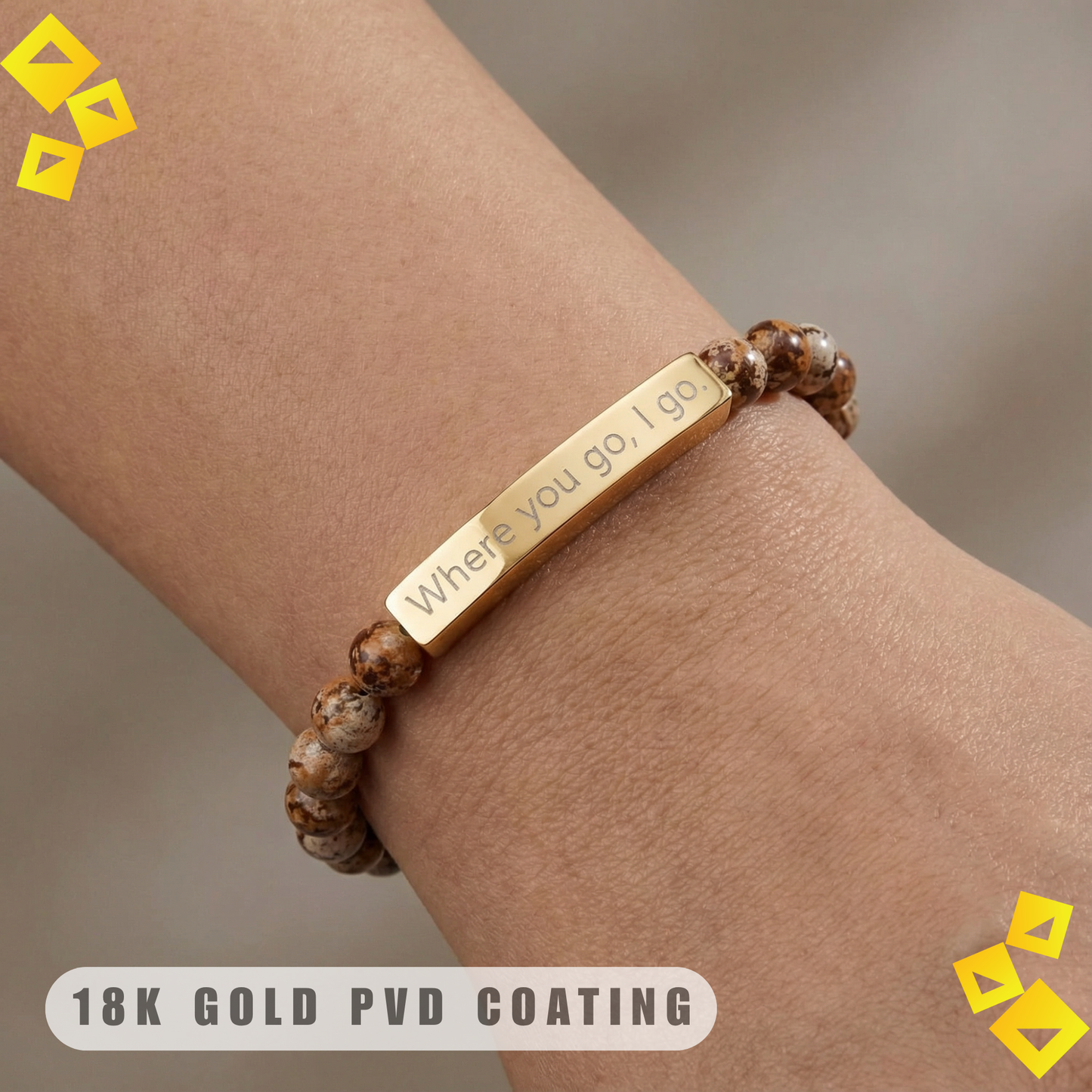 Natural Stone Stretch Bracelet - Where You Go I Go - Engraved Bar Bracelet - Meaningful Gift for Pet Lovers