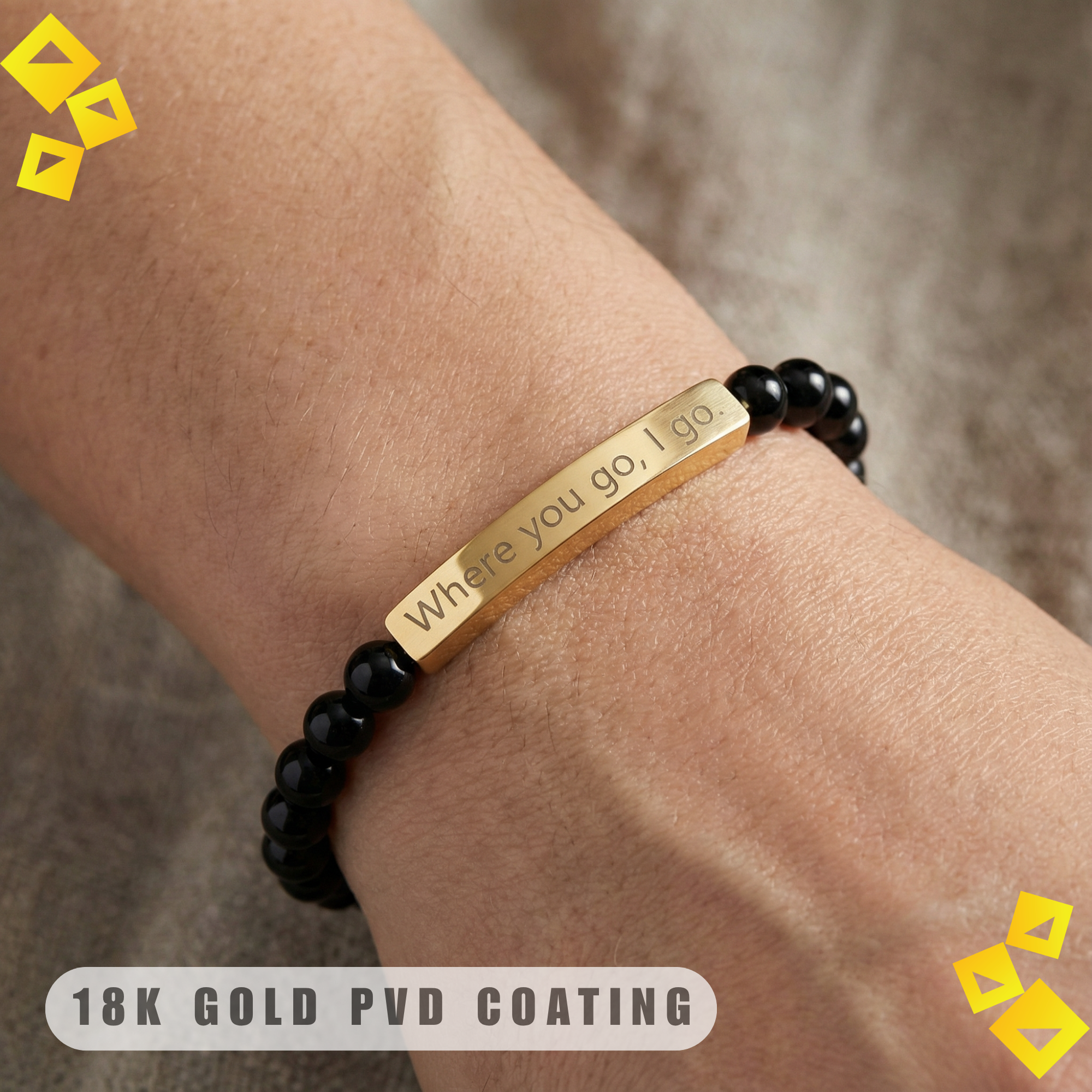 Natural Stone Stretch Bracelet - Where You Go I Go - Engraved Bar Bracelet - Meaningful Gift for Pet Lovers