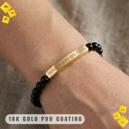 Natural Stone Stretch Bracelet - Where You Go I Go - Engraved Bar Bracelet - Meaningful Gift for Pet Lovers