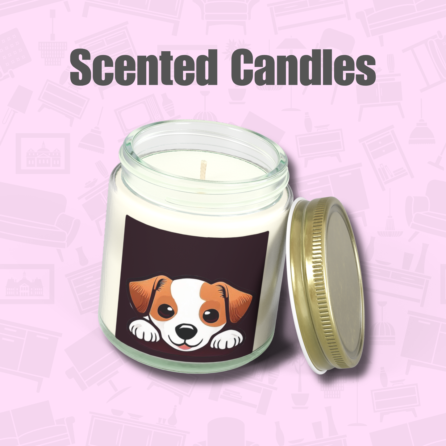 Scented Candle, Jack Russell Puppy Design 4oz Clear Jar, Cute Dog Candle, Pet Lover Gift, Cozy Home Fragrance for Dog Lovers