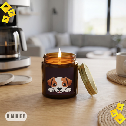 Scented Candle, Jack Russell Puppy Design 4oz Clear Jar, Cute Dog Candle, Pet Lover Gift, Cozy Home Fragrance for Dog Lovers
